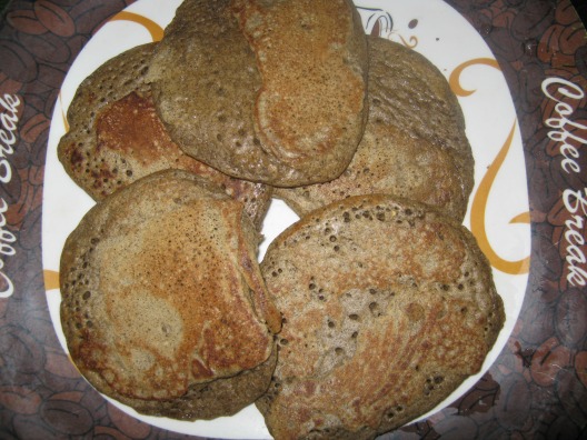 gluten free pancakes made with garbanzo bean flour and buckwheat flour