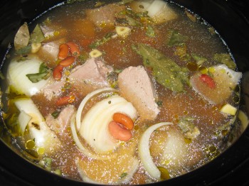 Making red beans and rice recipe in a pot