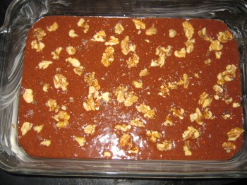 Gluten free brownie batter in a pan