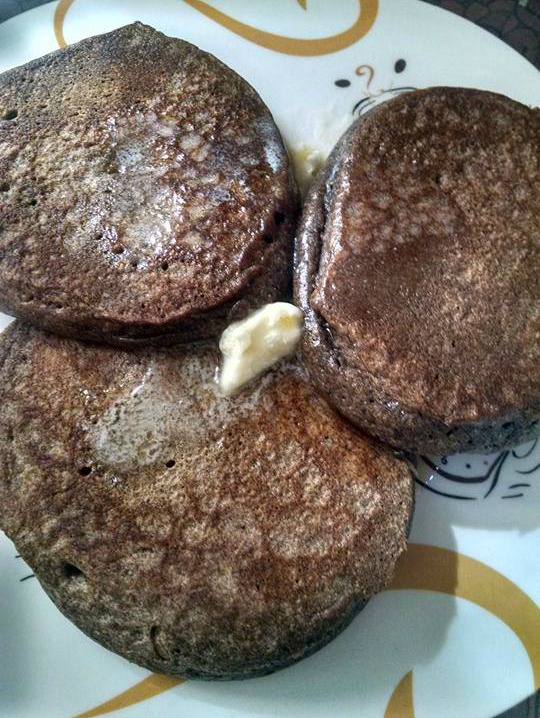 Gluten free buckwheat pancakes with butter.  Click here for recipe