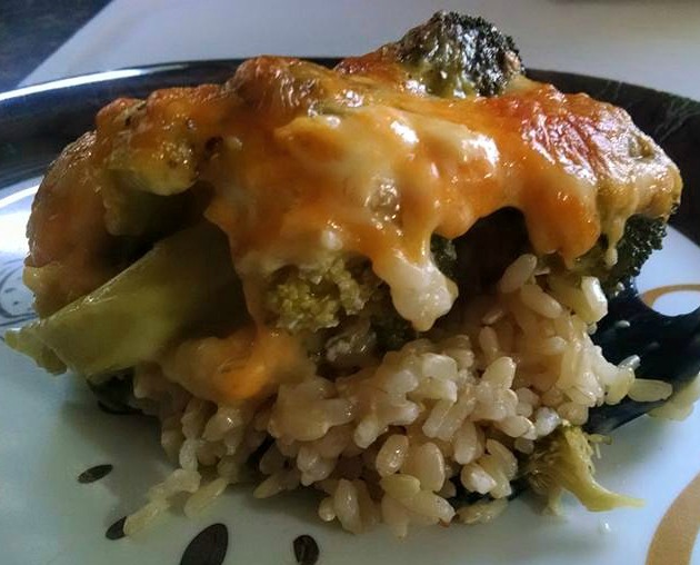 Chicken, broccoli, cheese casserole on a plate