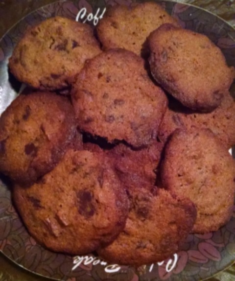 Close up of chocolate chip cookies on a plate
