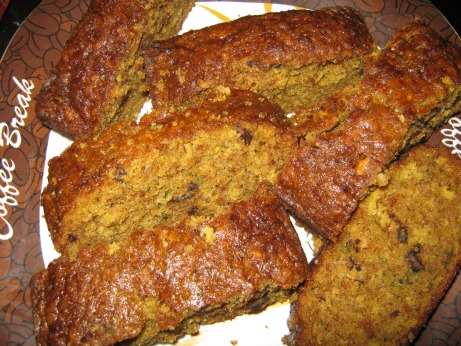 Cut up gluten free zucchini bread on a plate