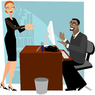 Cartoon of man and woman in office