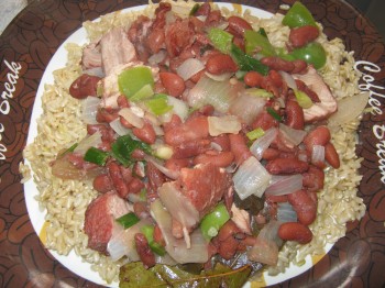 Plate with red beans and brown rice