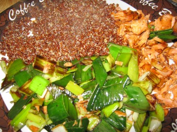 Red quinoa leeks and salmon