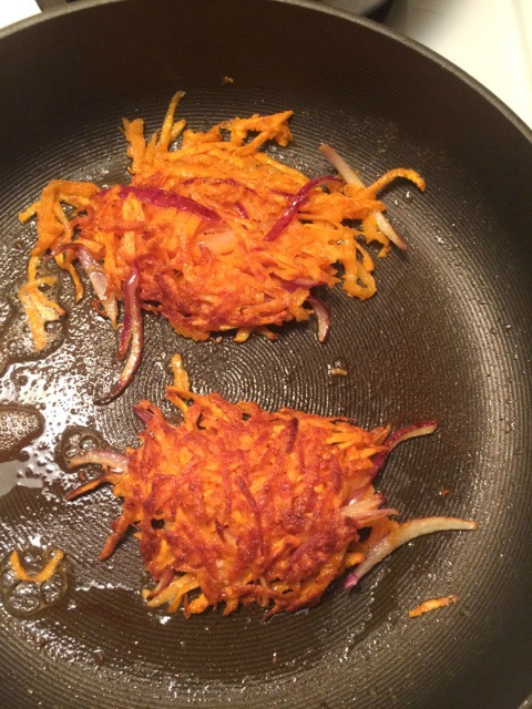 sweet potato hash browns in a pan